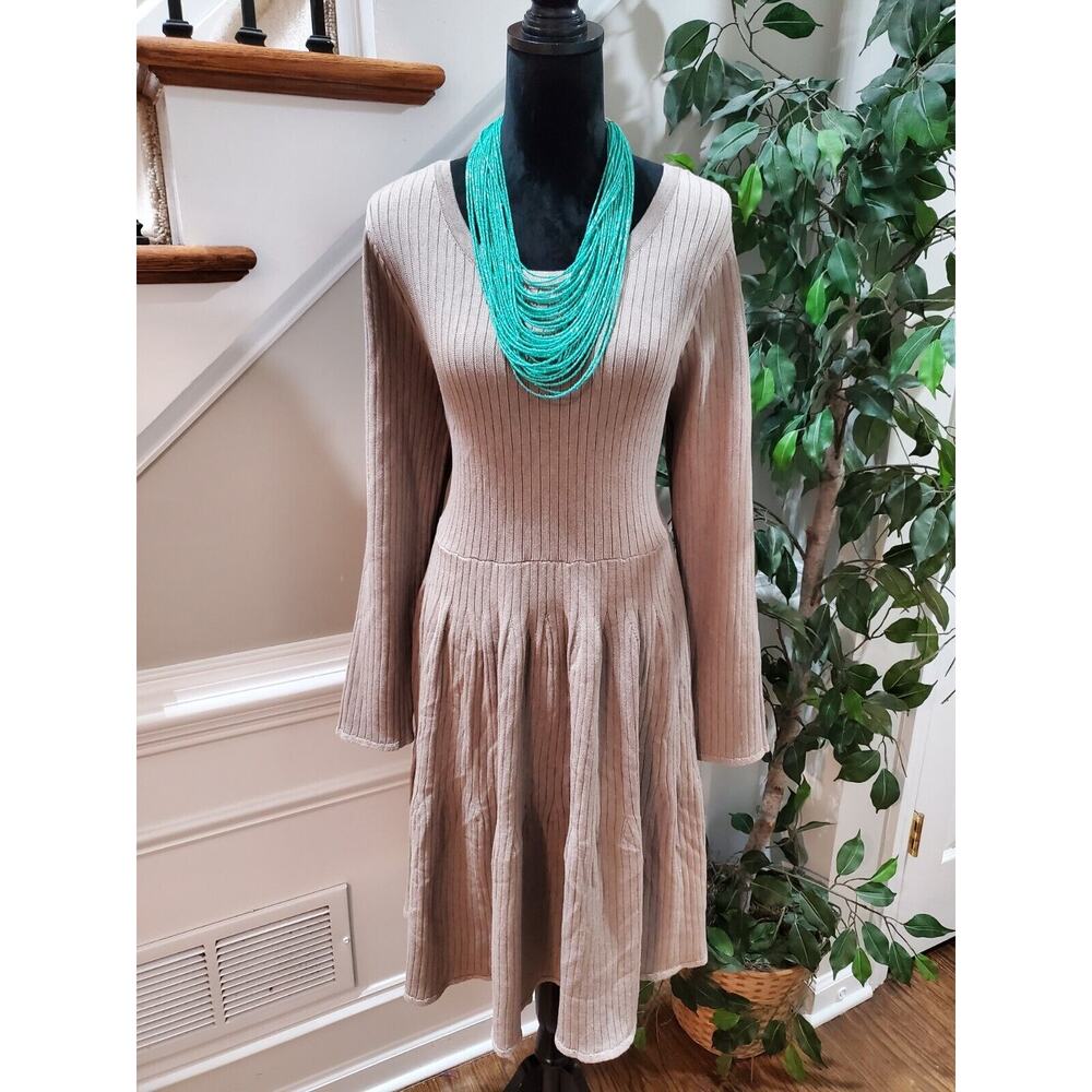 Signature Women's Beige Round Neck Long Sleeve Knee Length Sweater Dress XL